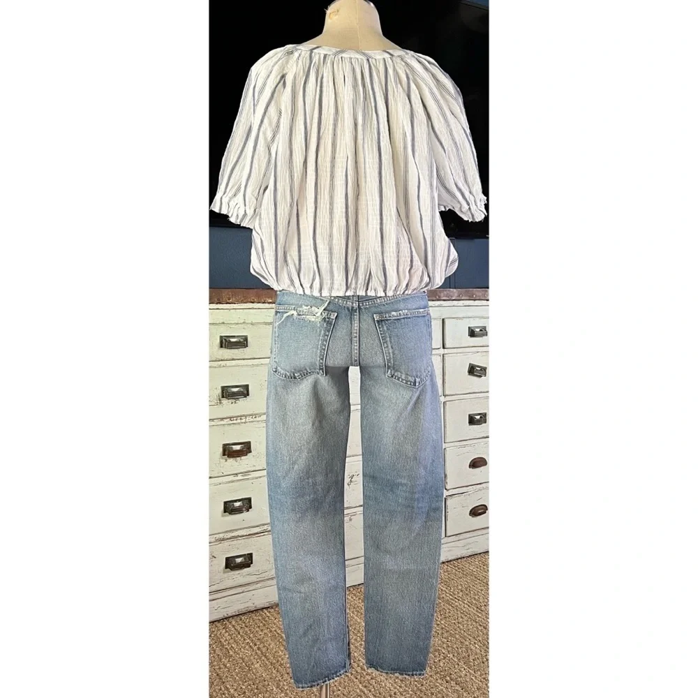 NWT Anthropologie Puff Sleeve Crop Blouse Top L